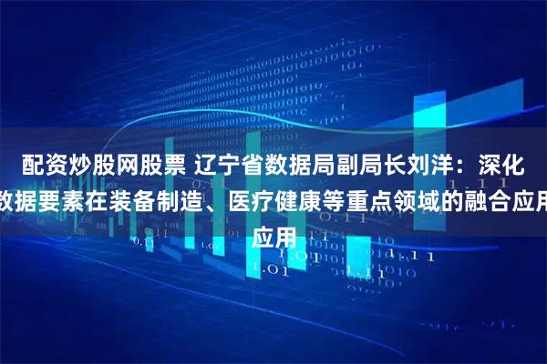 配资炒股网股票 辽宁省数据局副局长刘洋：深化数据要素在装备制造、医疗健康等重点领域的融合应用