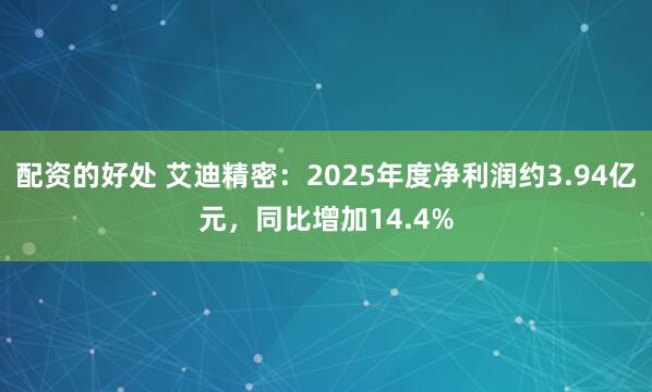 配资的好处 艾迪精密：2025年度净利润约3.94亿元，同比增加14.4%